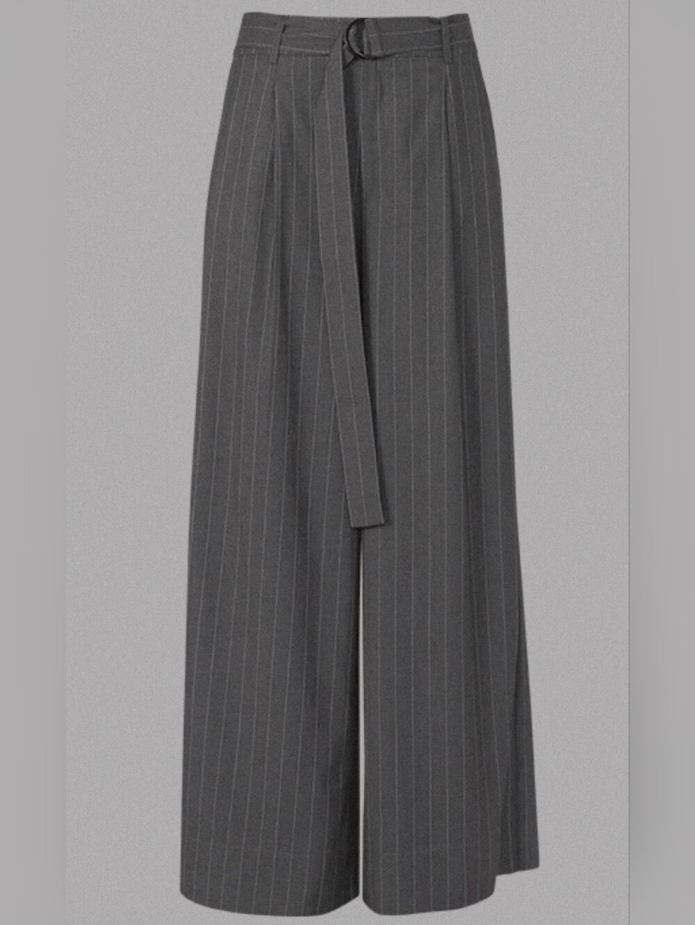 Pinstripe Wide Leg Trousers in Charcoal Gray